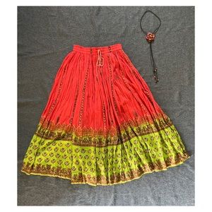 Vibrant red and green peasant skirt